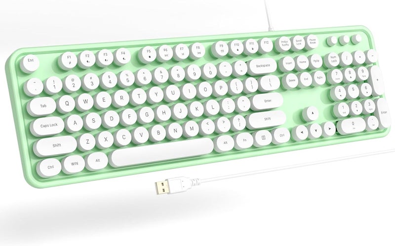 Atelus Computer Keyboard Wired, Plug Play USB Keyboard with Large Number Pad, Caps Indicators, Foldable Stands, Full Size Keyboard for Windows PC Laptop (Green-White) - Image 1